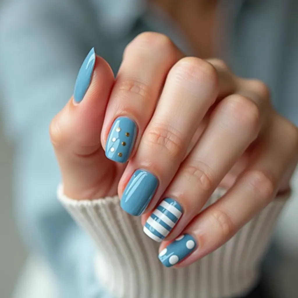 Adding Flair: Easy Blue Nail Art Techniques (dots, stripes, etc.)