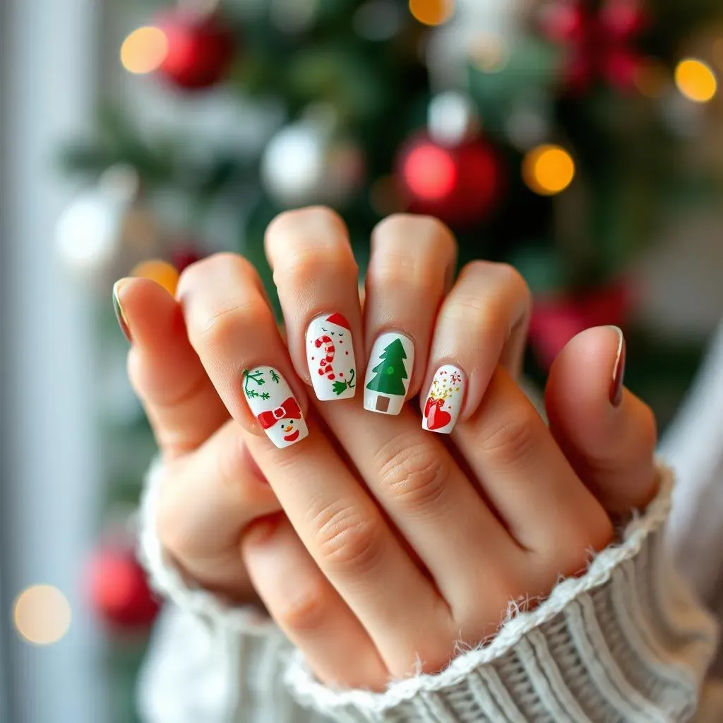 Cute Christmas Nail Designs Using Nail Strips & Stickers: Easy Festive Looks