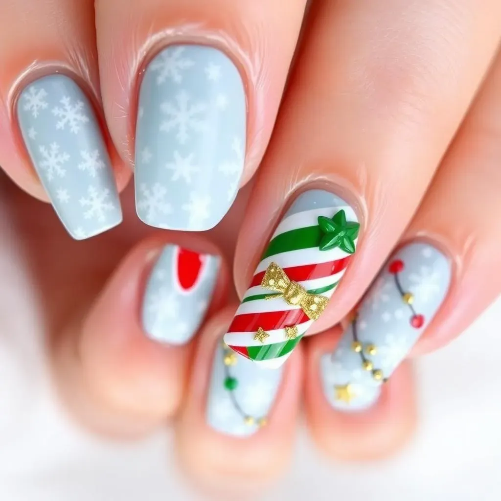 Easy Snowflake and Holiday Themed Nail Art