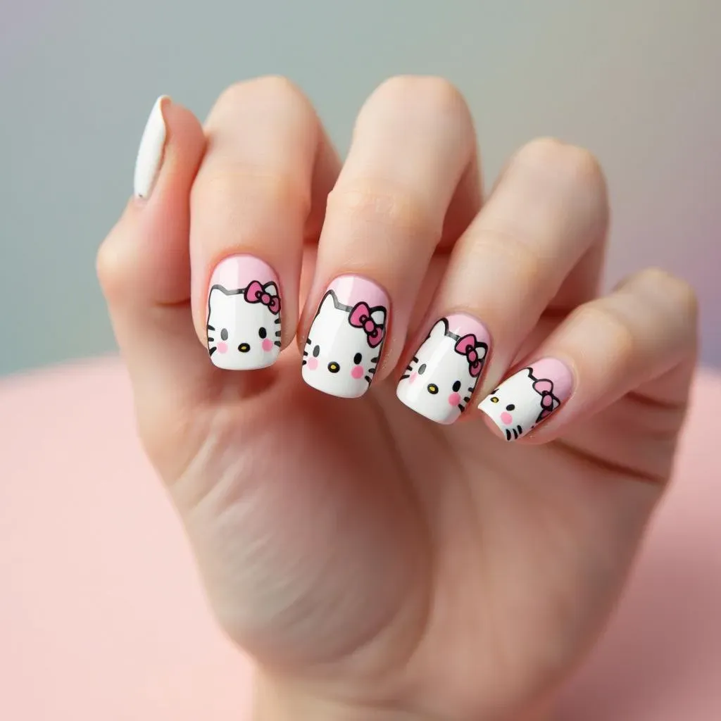 Simple Hello Kitty Nail Art for Beginners